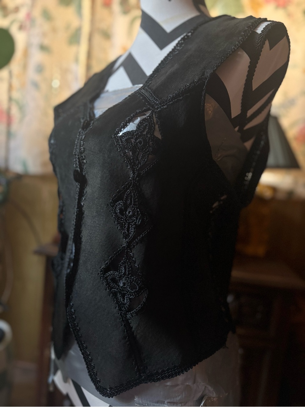 Vintage Crocheted Suede Vest
